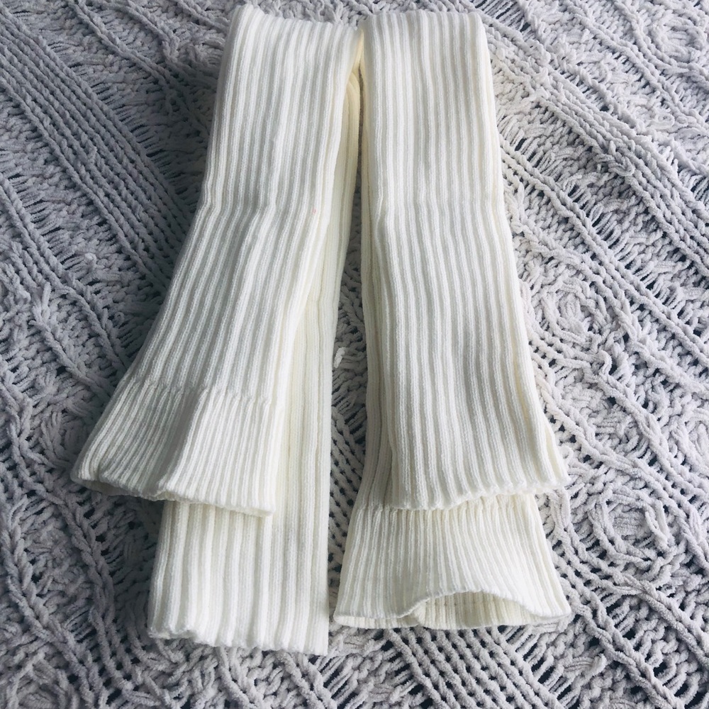 Cream thigh high leg warmers